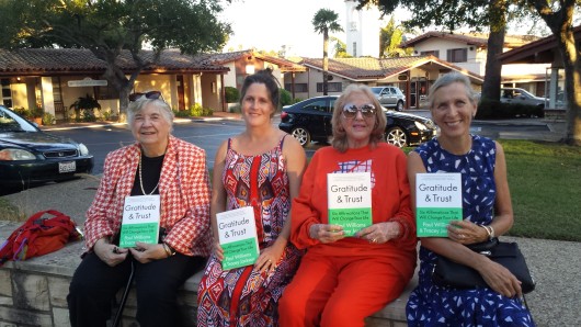 Group approval. Santa Barbara News Press columnist Marilyn McMahon. My mother Beverley in orange and Sally Dahl.
