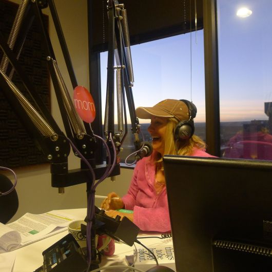 Radio Host Angie Austin doing her thing. She is working it and it's early. She gets up at 3 am!! 